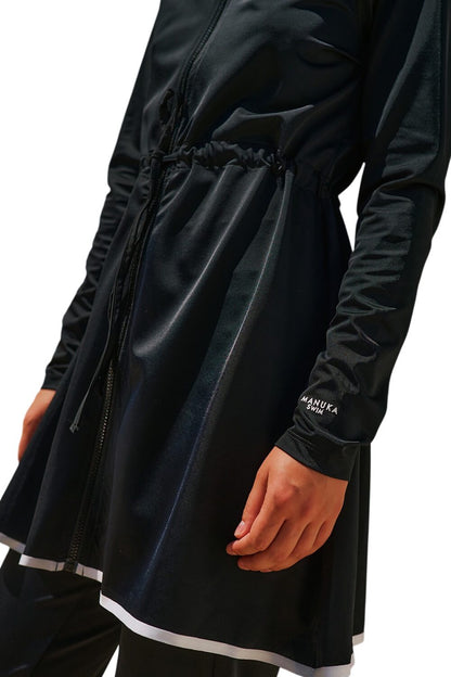 SCHWARZES BADEKLEID MIT REISSVERSCHLUSS, SCHARF