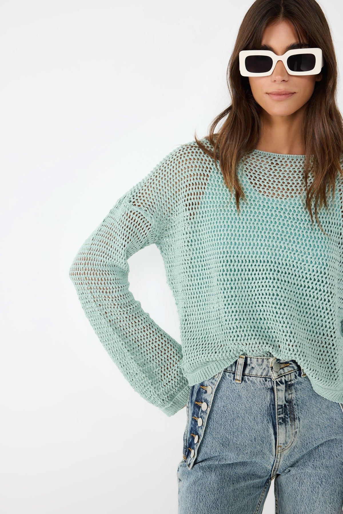 Strickpullover mit Mesh-Textur und lockerer Passform