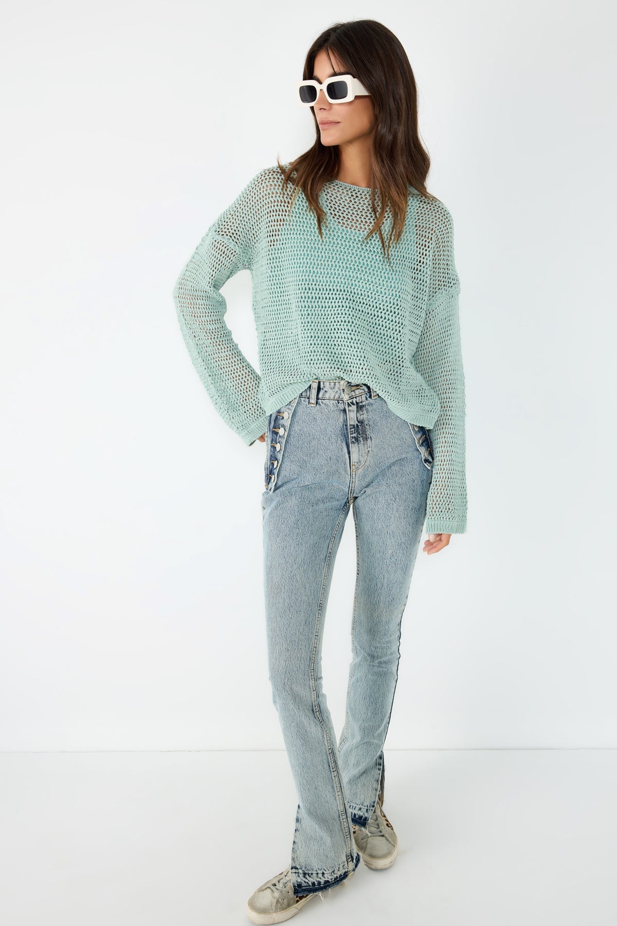 Strickpullover mit Mesh-Textur und lockerer Passform