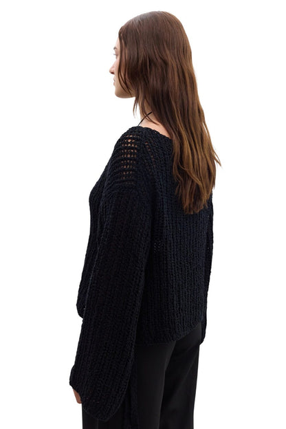 SCHWARZER MESH-STRICKPULLOVER