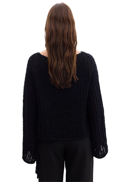 SCHWARZER MESH-STRICKPULLOVER