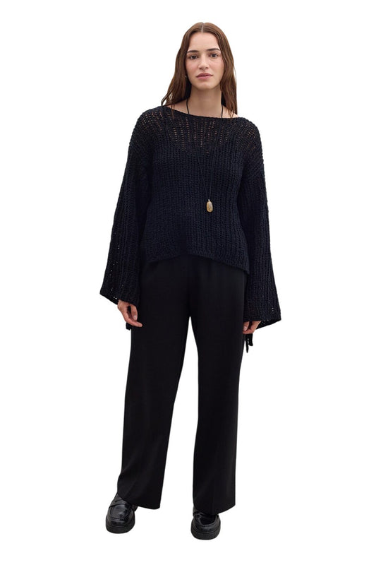 SCHWARZER MESH-STRICKPULLOVER