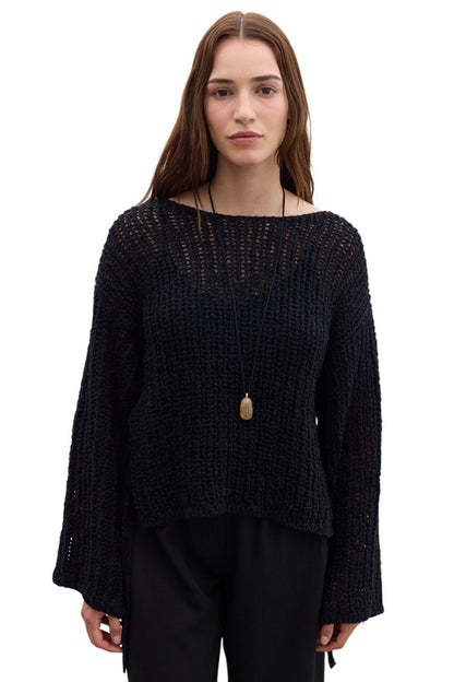 SCHWARZER MESH-STRICKPULLOVER