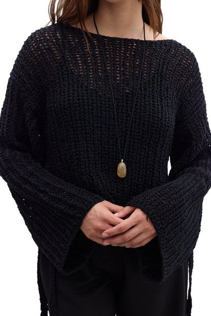 SCHWARZER MESH-STRICKPULLOVER