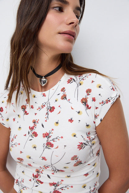 Basic Crop-Bluse mit Blumenmuster