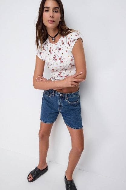 Basic Crop-Bluse mit Blumenmuster