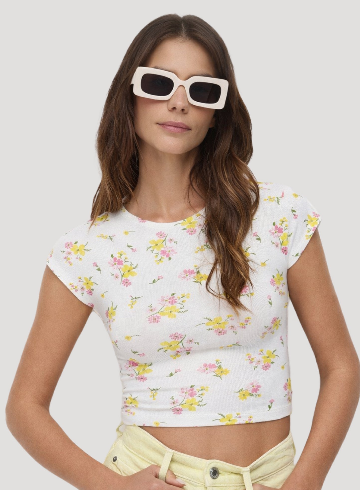 Kurzärmelige Basic-Crop-Bluse