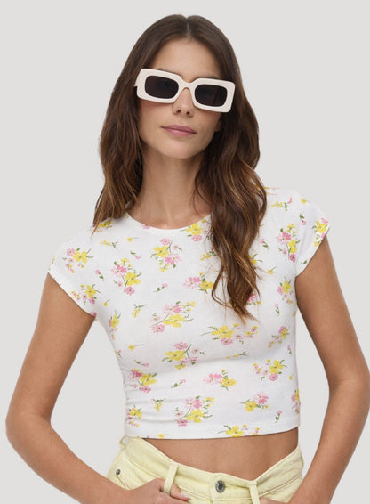 Kurzärmelige Basic-Crop-Bluse