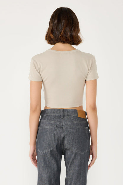 Crop-T-Shirt mit Steinverzierungen