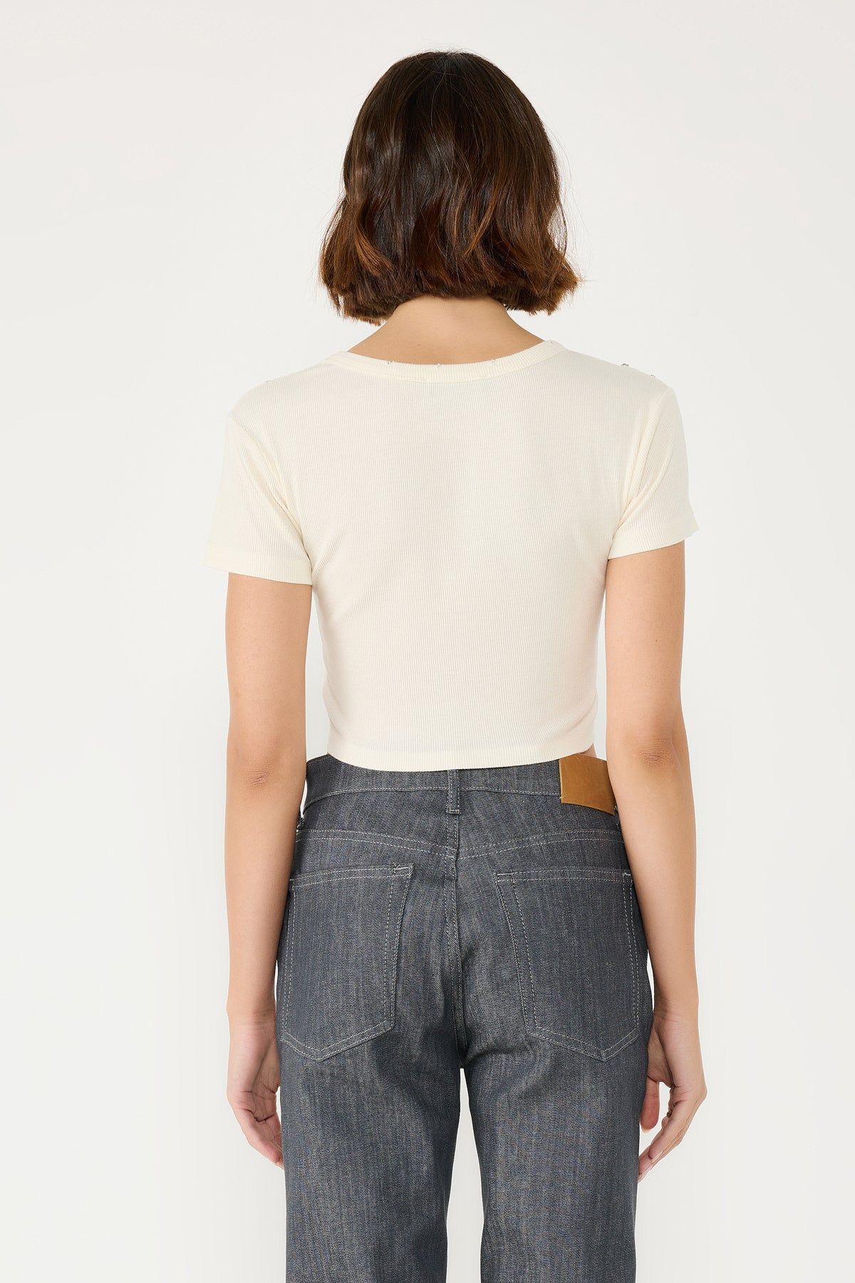 Crop-T-Shirt mit Steinverzierungen