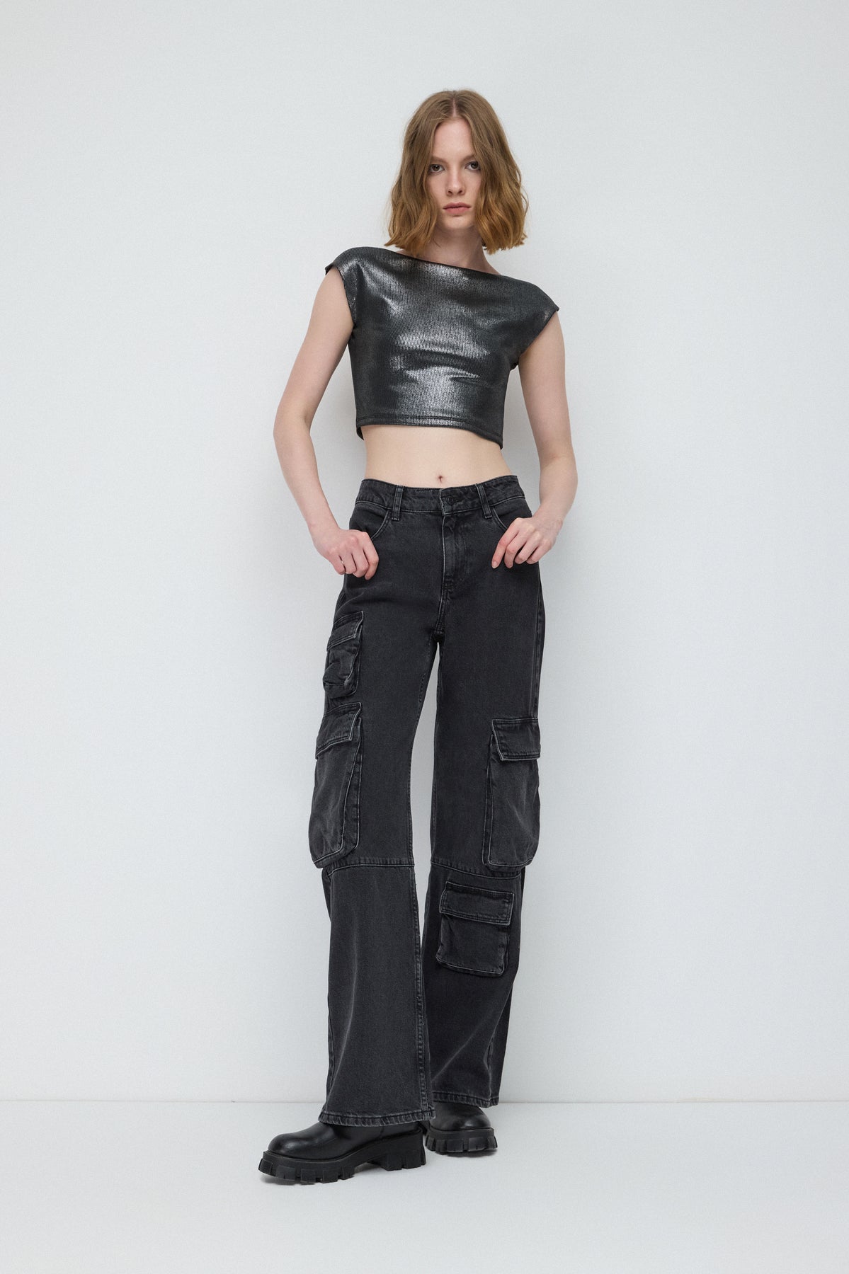 Kurzärmelige Crop-Bluse