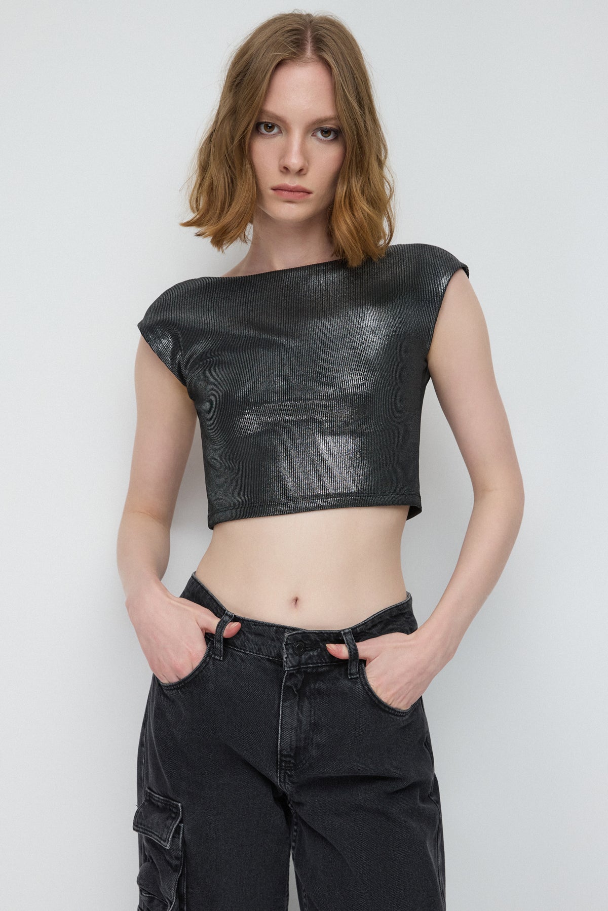 Kurzärmelige Crop-Bluse