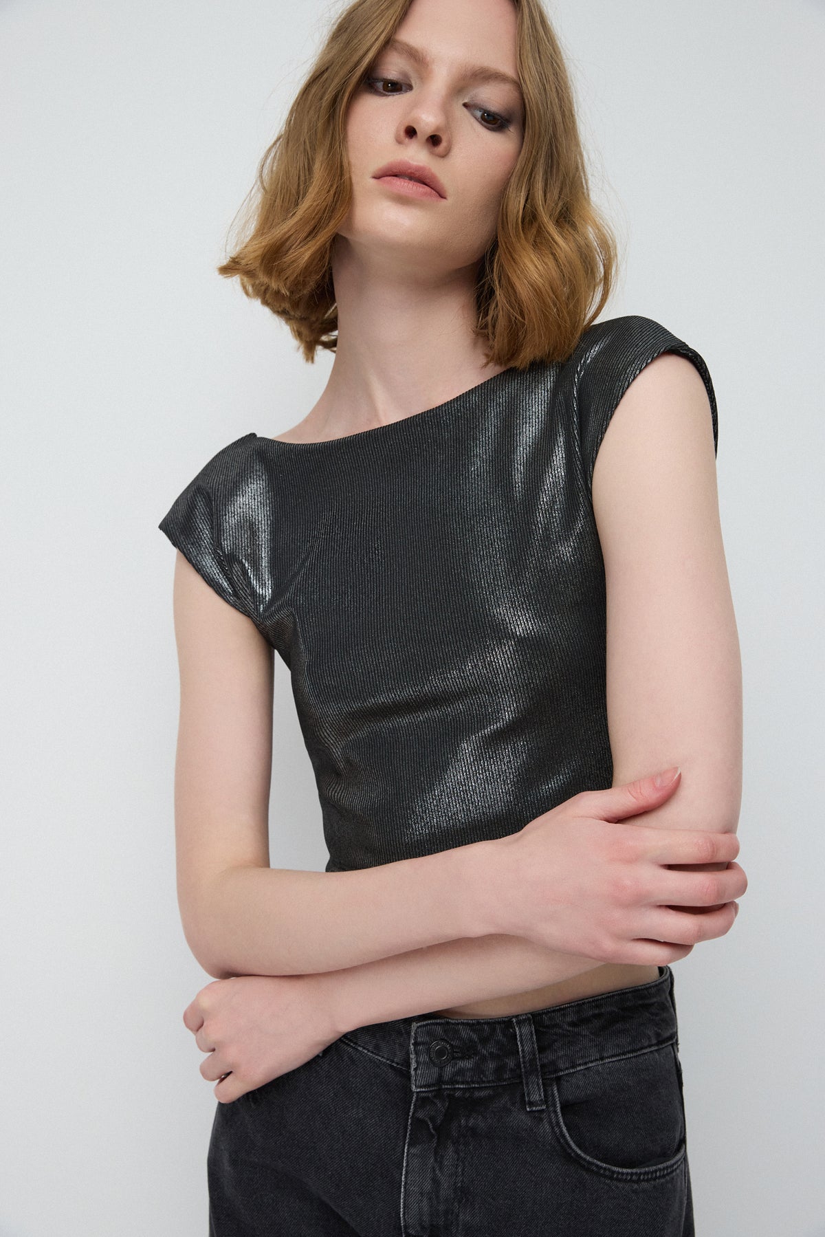 Kurzärmelige Crop-Bluse