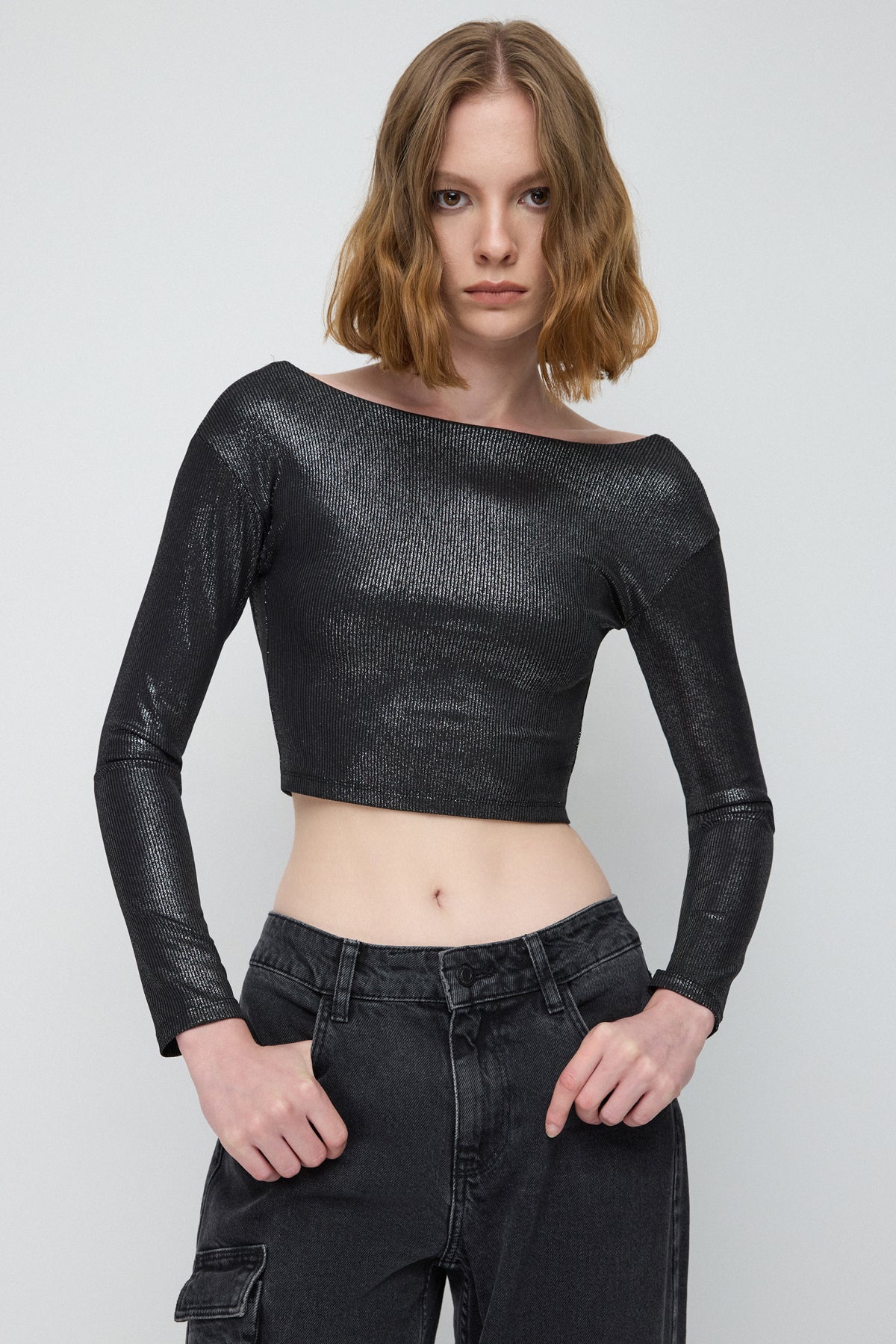 Langärmelige Crop-Bluse