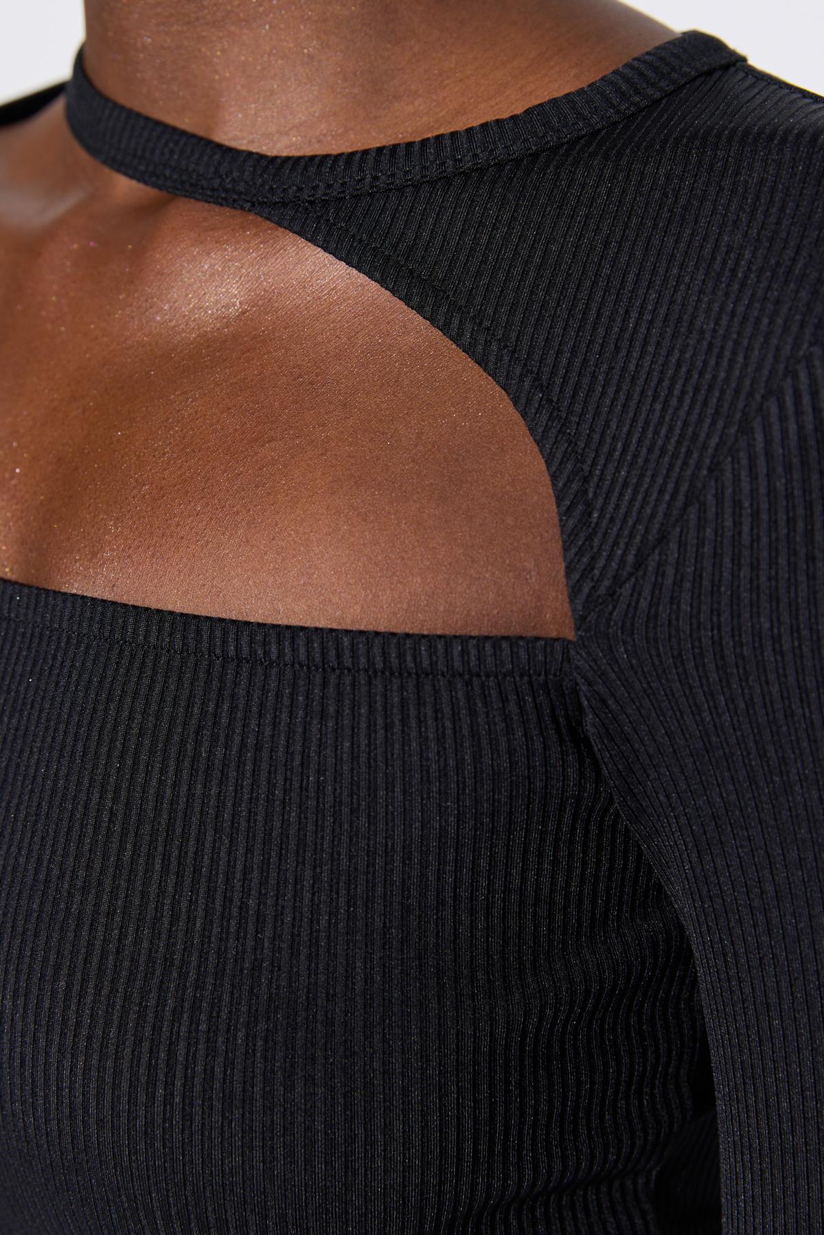 Gerippte, langärmelige Crop-Bluse