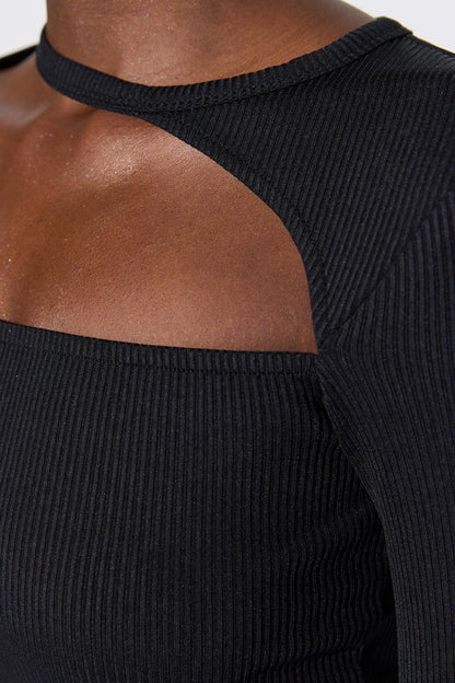 Gerippte, langärmelige Crop-Bluse