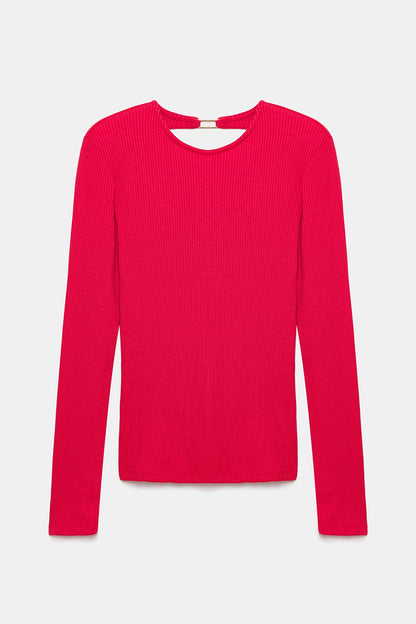 Langärmelige, rückenfreie Bluse mit Schnallendetail