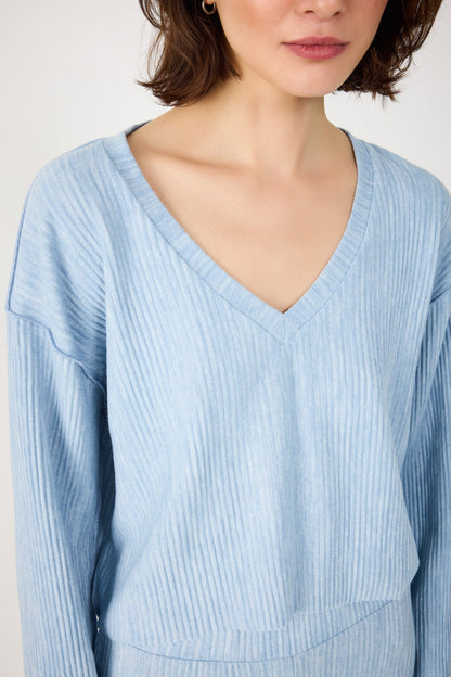 Geripptes Crop-Top mit V-Ausschnitt