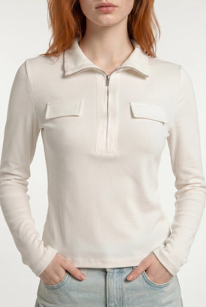Ripp-Halbzip-Polo-Bluse