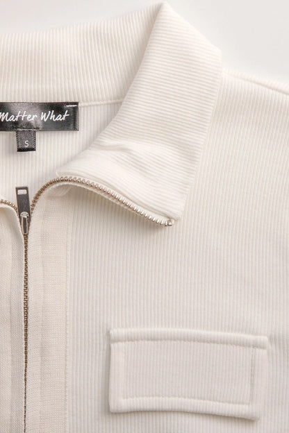 Ripp-Halbzip-Polo-Bluse