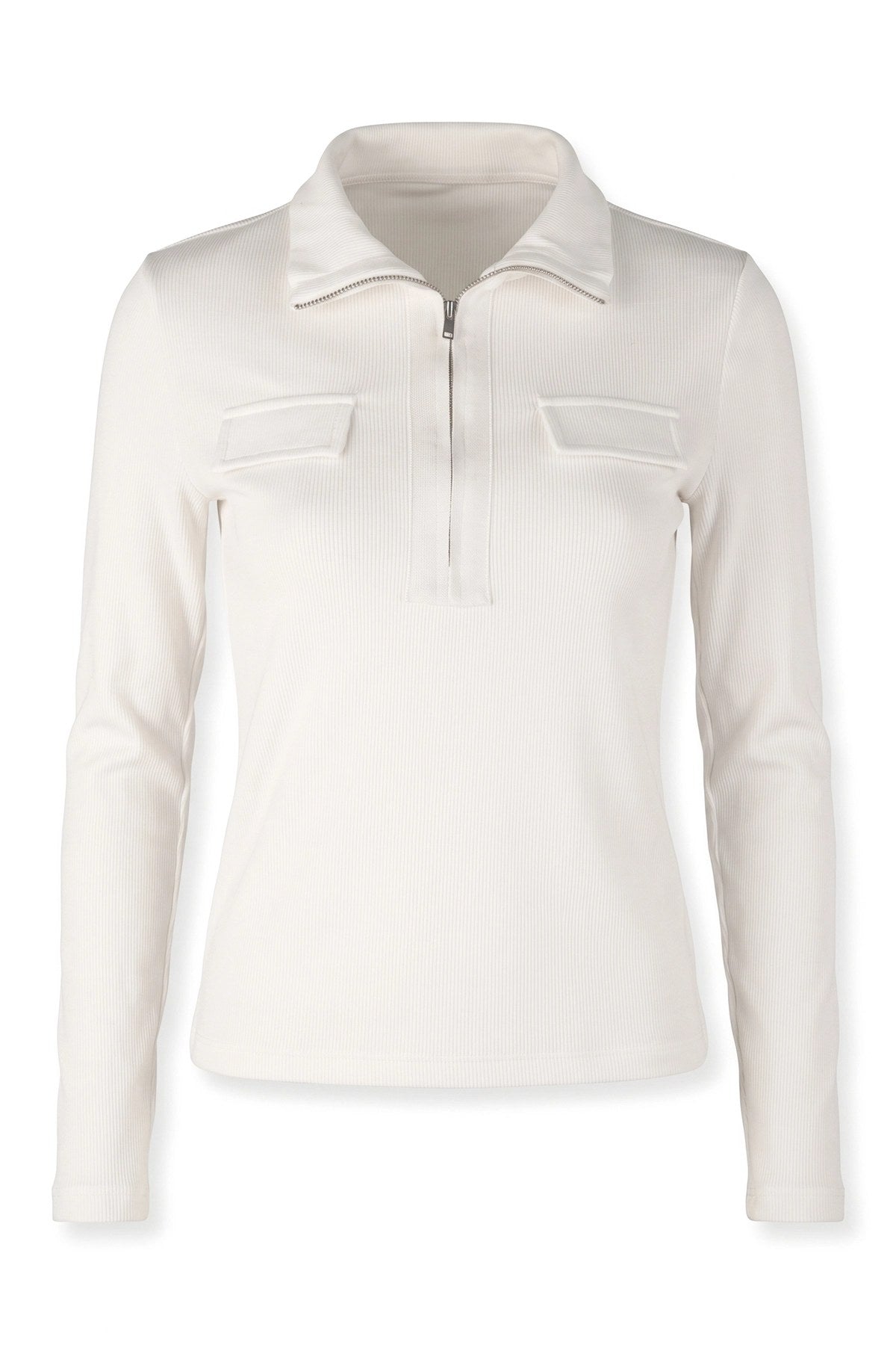 Ripp-Halbzip-Polo-Bluse