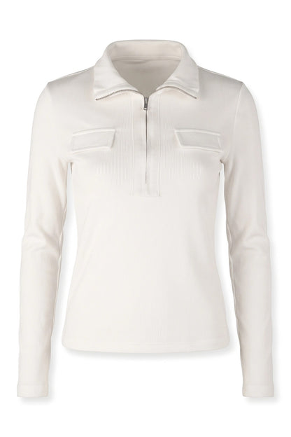 Ripp-Halbzip-Polo-Bluse