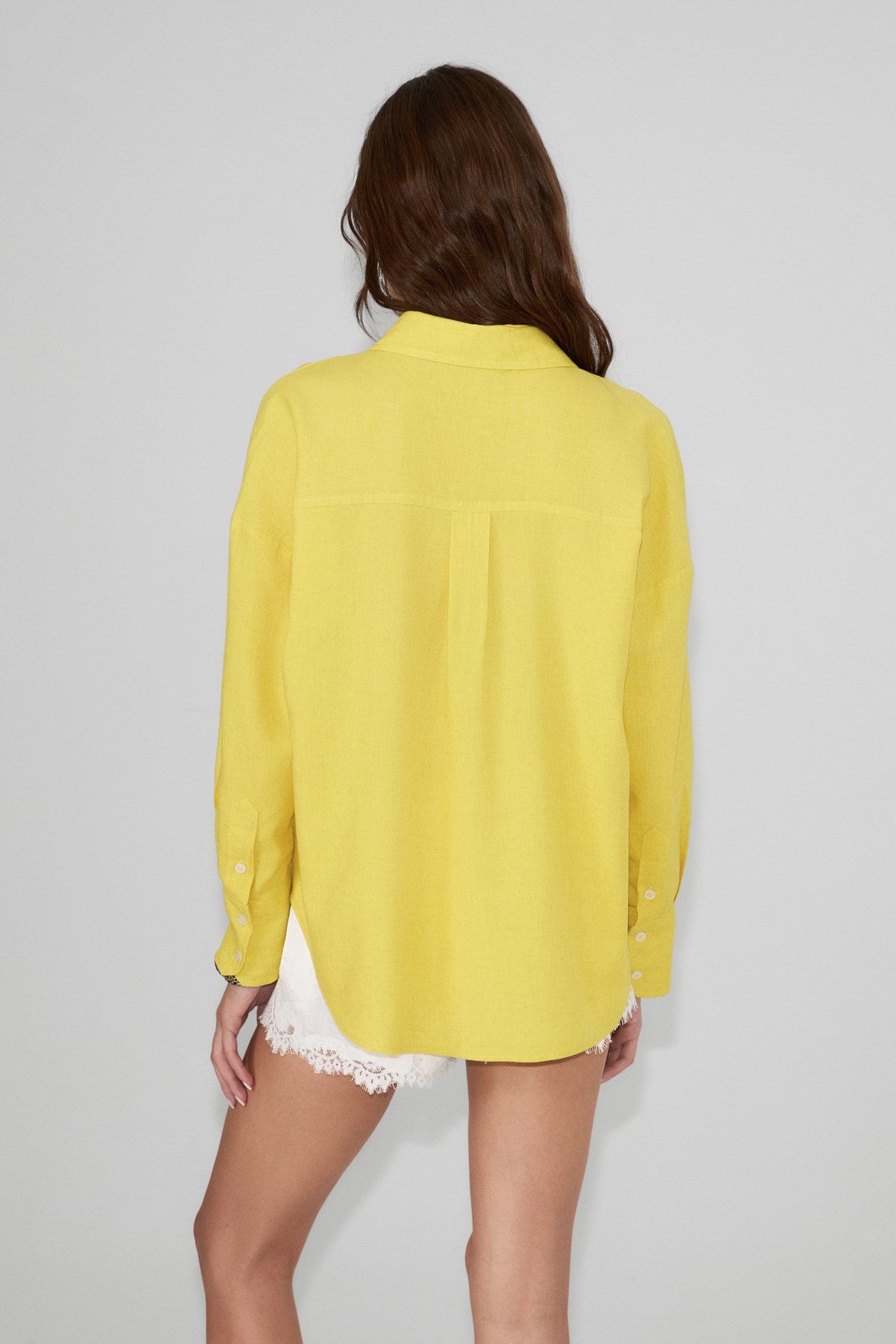 GRIMELANGE Floreta Oversize Shirt aus Leinenmix Gelb