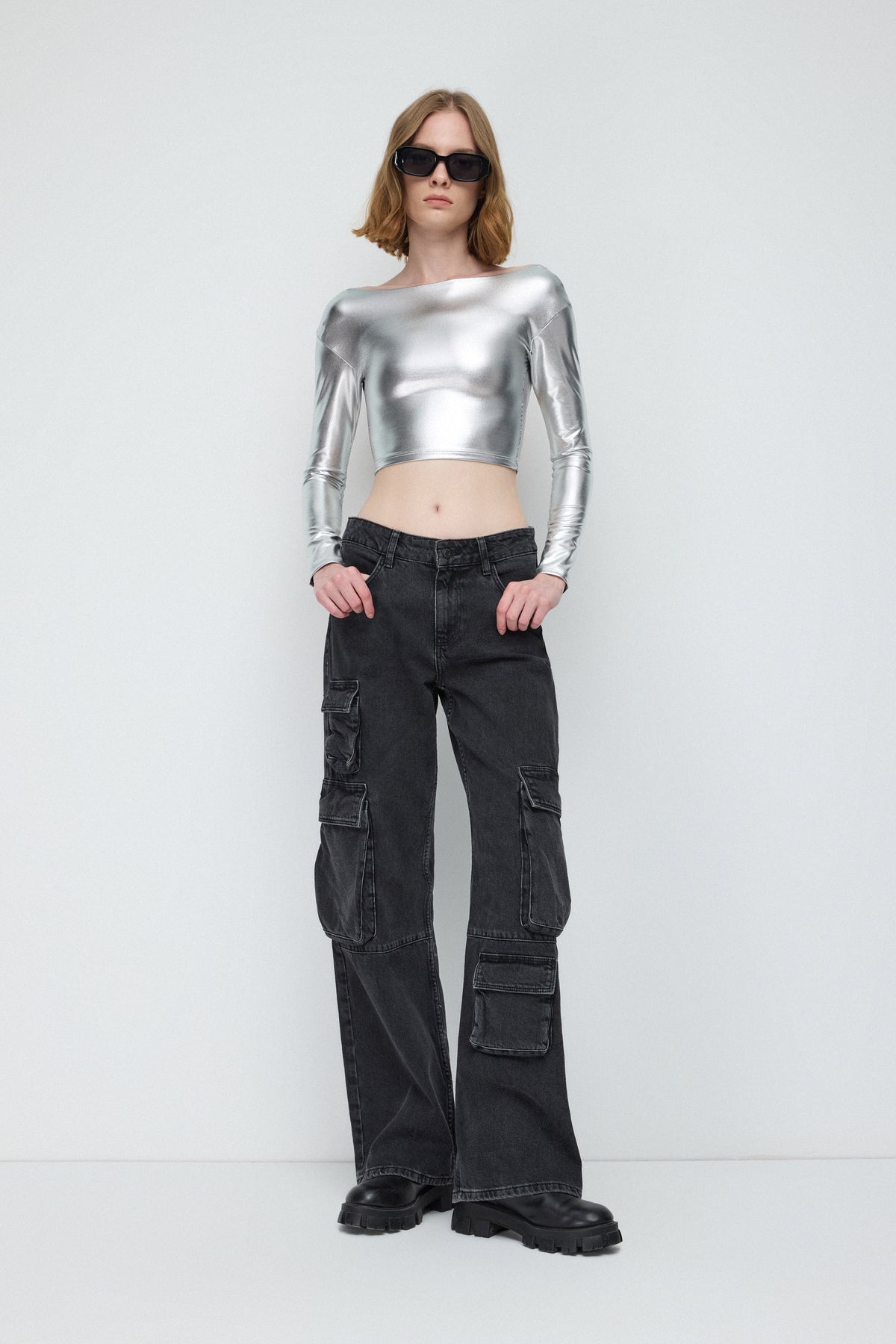 Langärmelige Crop-Bluse
