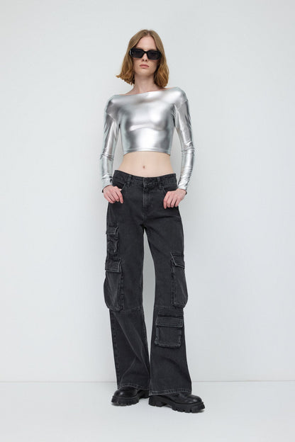 Langärmelige Crop-Bluse