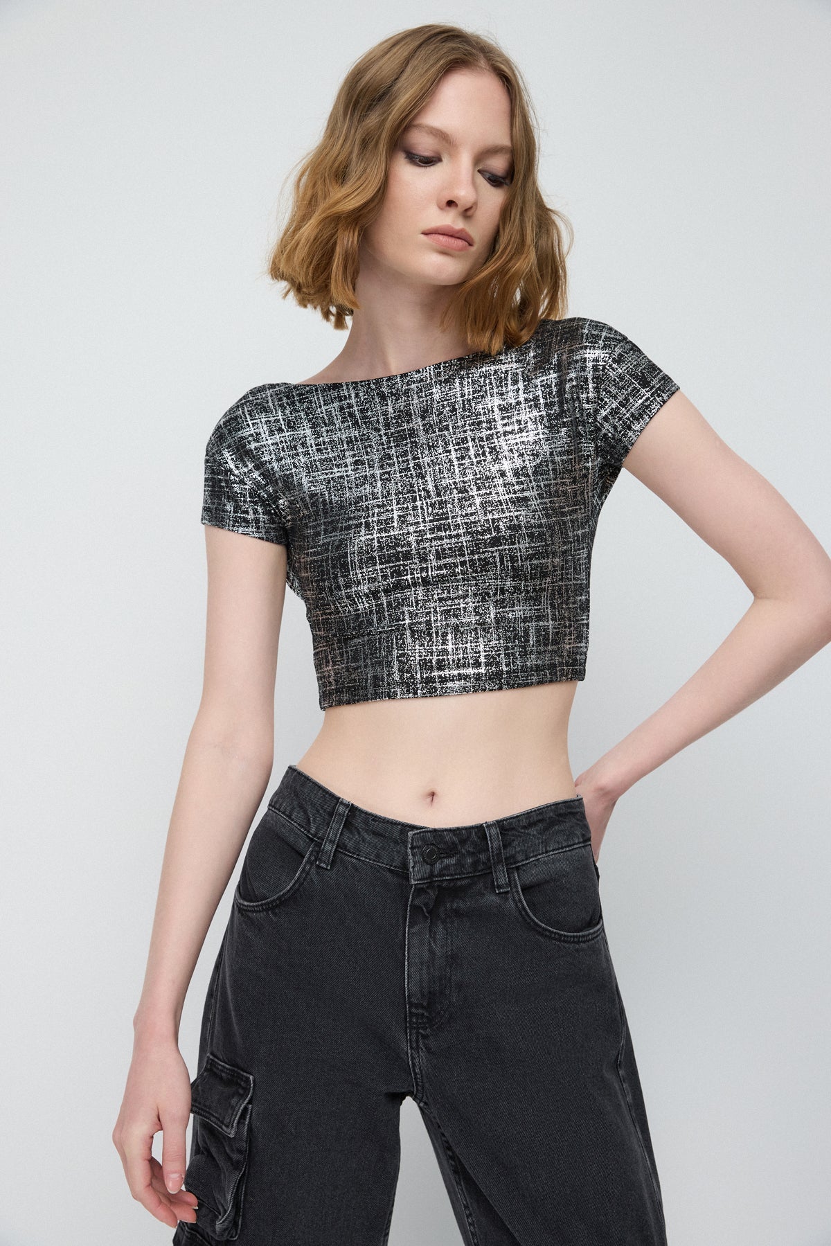 Kurzärmelige Crop-Bluse