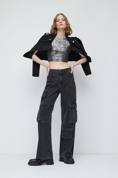 Kurzärmelige Crop-Bluse