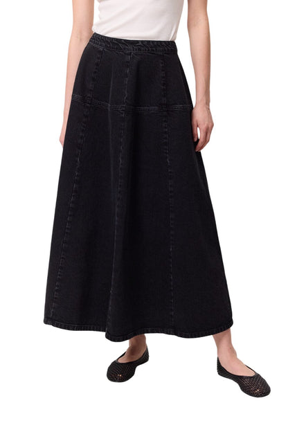 BREITER RÜSCHENROCK AUS JEANS, SCHWARZ