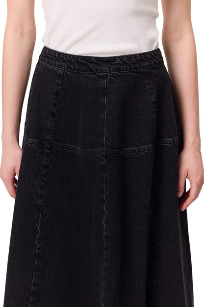 BREITER RÜSCHENROCK AUS JEANS, SCHWARZ