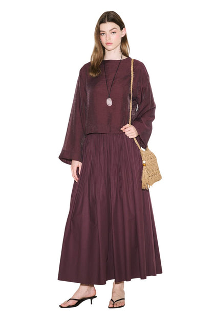 SCHWARZ, STOFFBLUSE MIT WEITÄRMELN.