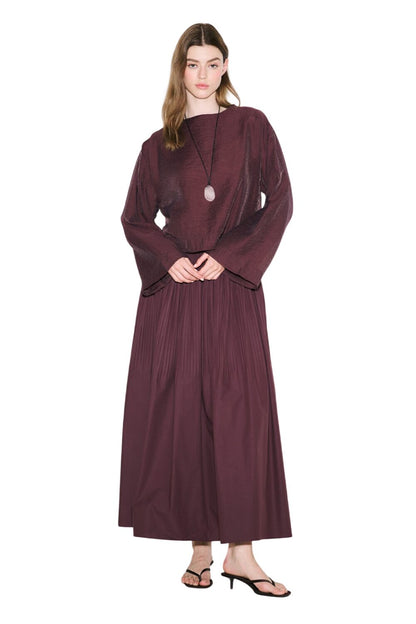 SCHWARZ, STOFFBLUSE MIT WEITÄRMELN.