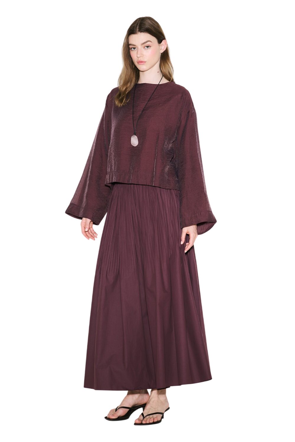 Manuka SCHWARZ, STOFFBLUSE MIT WEITÄRMELN. Bordeaux
