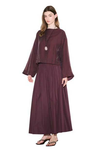SCHWARZ, STOFFBLUSE MIT WEITÄRMELN.