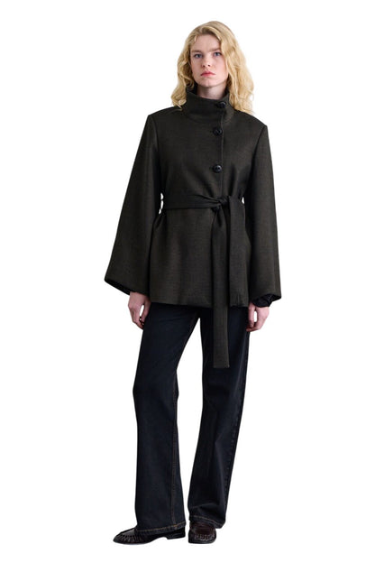 Weitärmelige, gegürtete Jacke, Khaki
