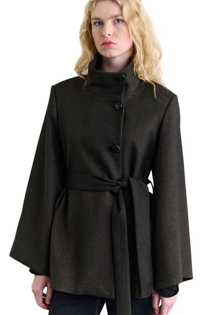 Weitärmelige, gegürtete Jacke, Khaki