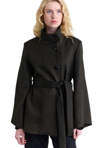 Weitärmelige, gegürtete Jacke, Khaki