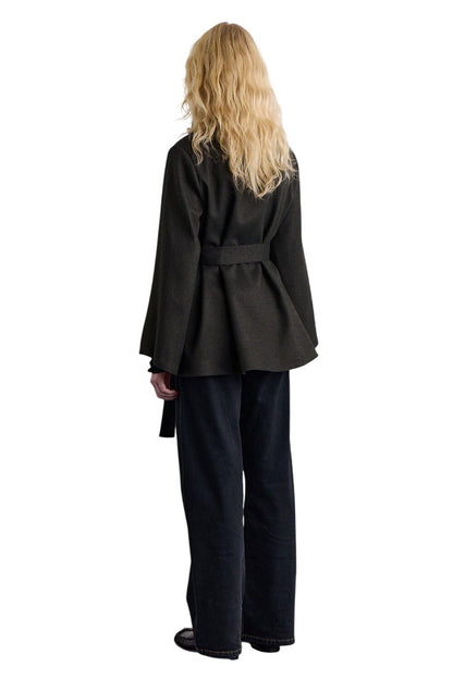 Weitärmelige, gegürtete Jacke, Khaki