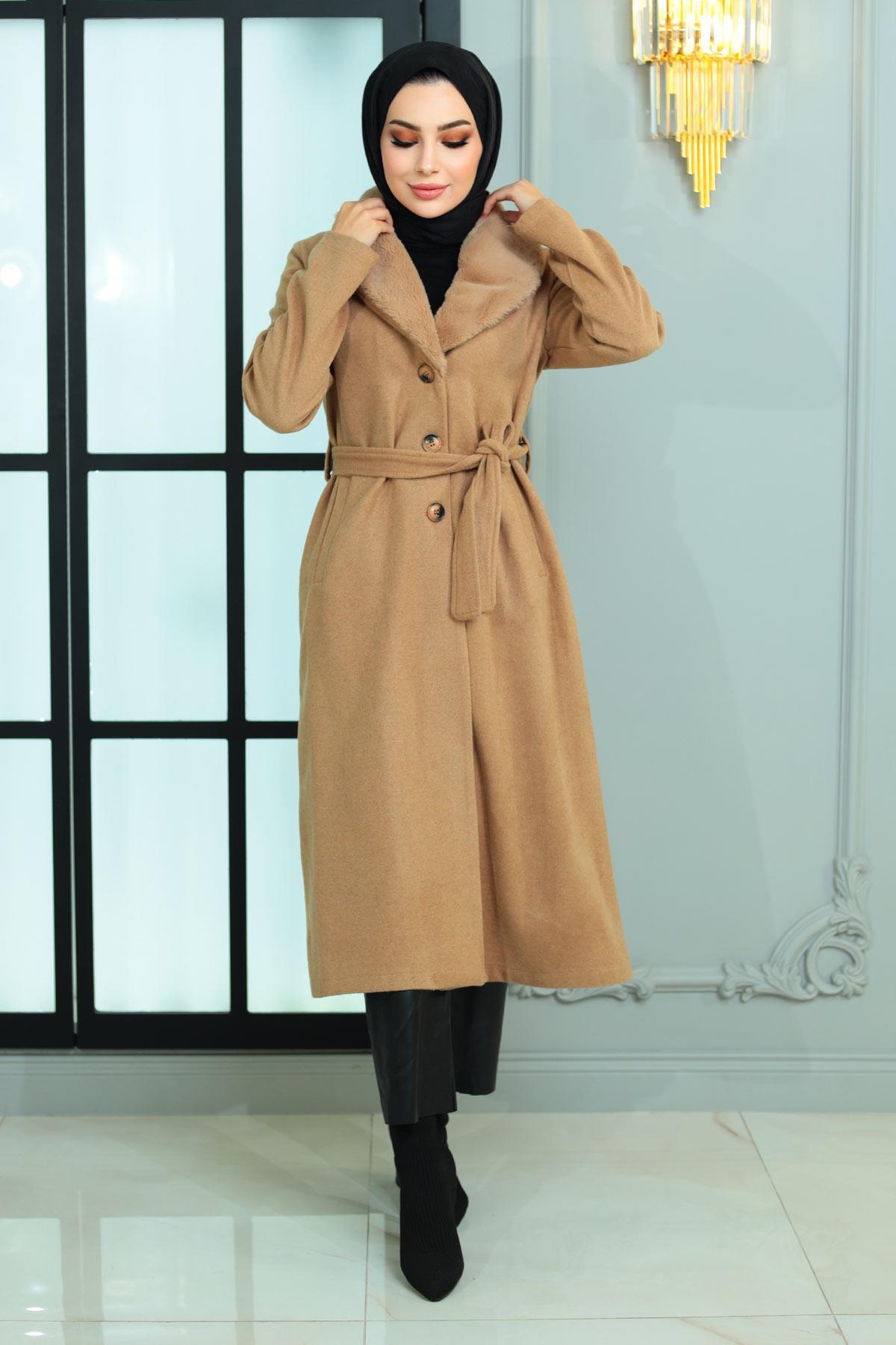 Faux-Fur-Kragen Cashmere Mantel 19174