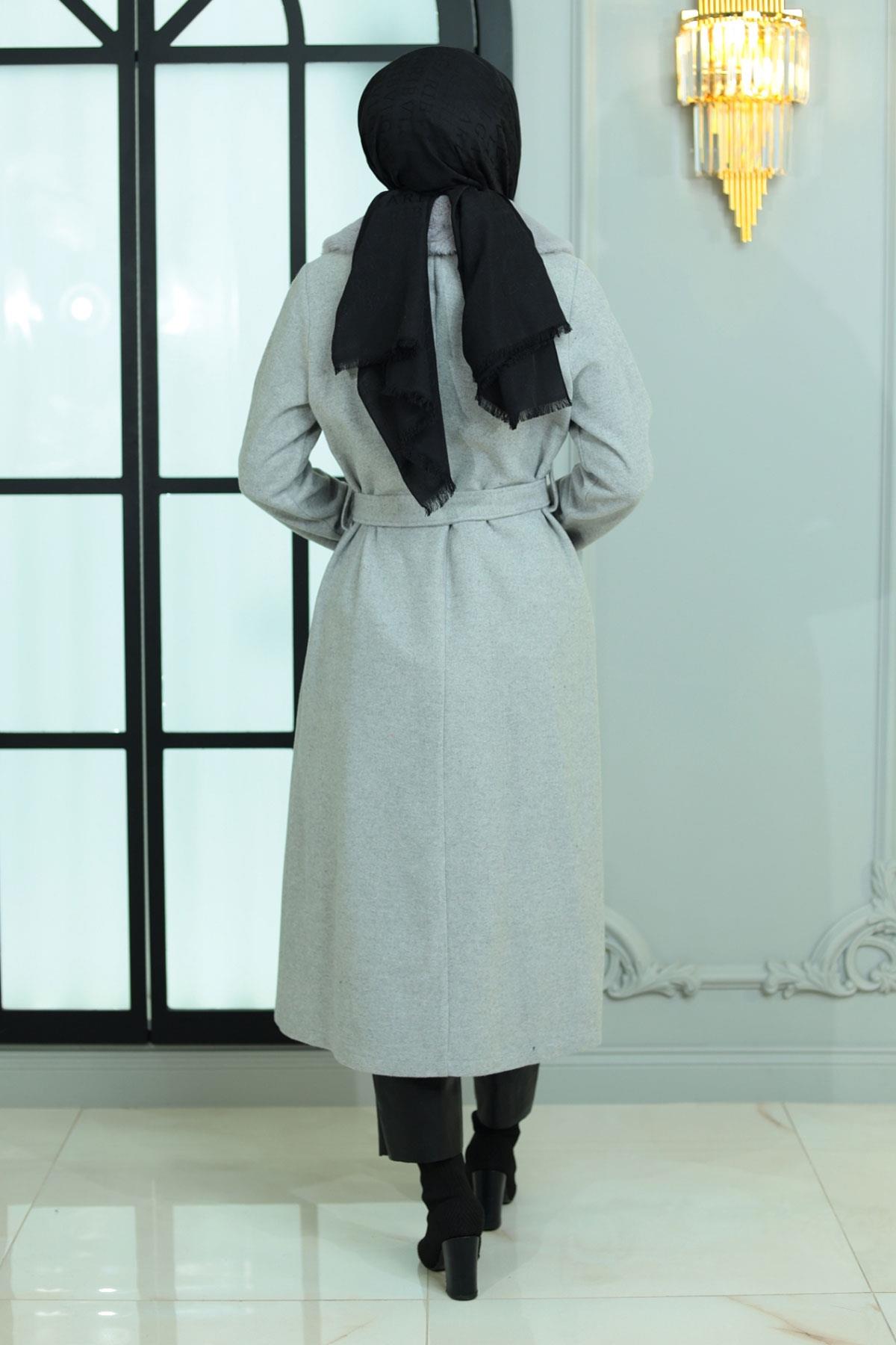 Faux-Fur-Kragen Cashmere Mantel 19174