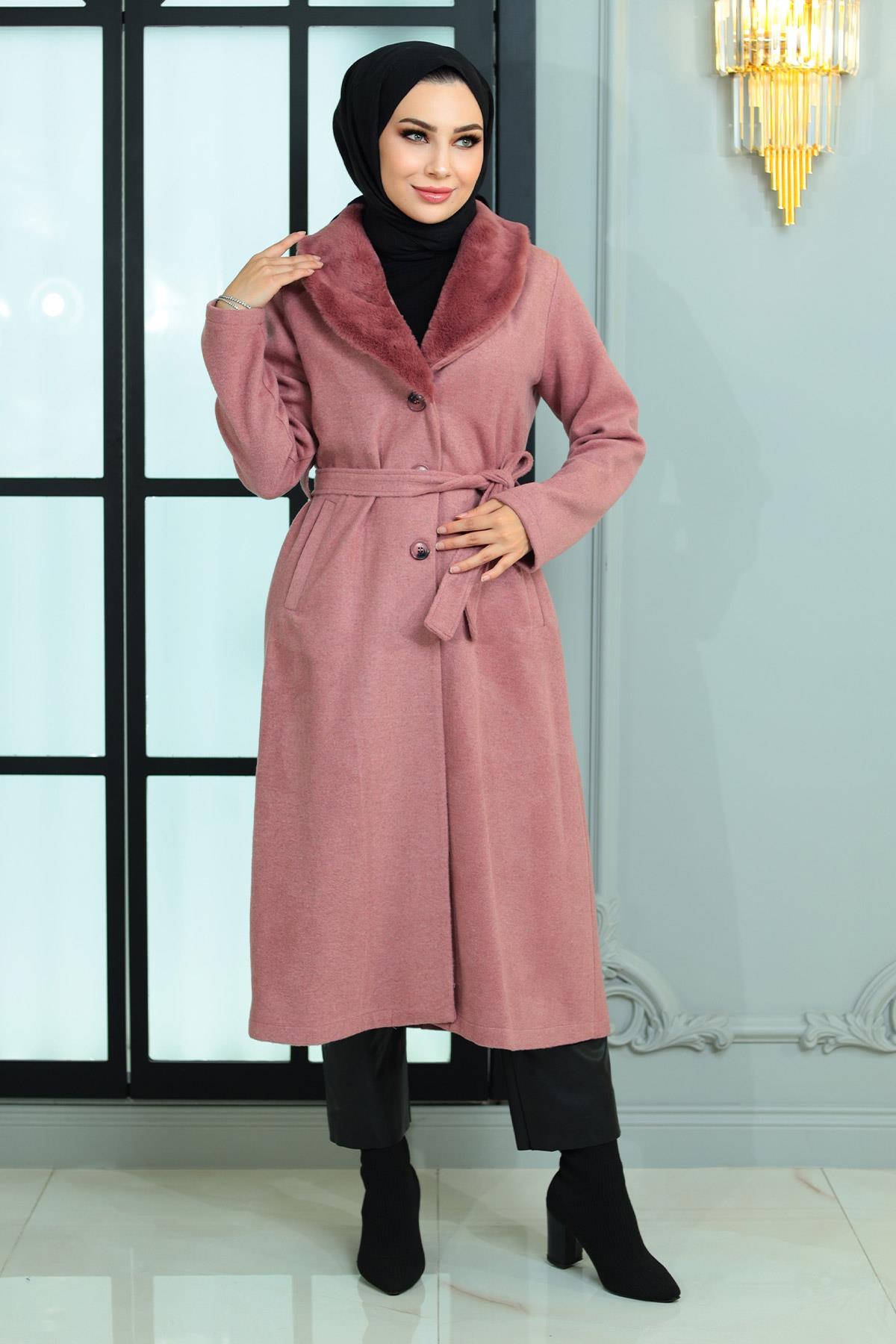 Faux-Fur-Kragen Cashmere Mantel 19174