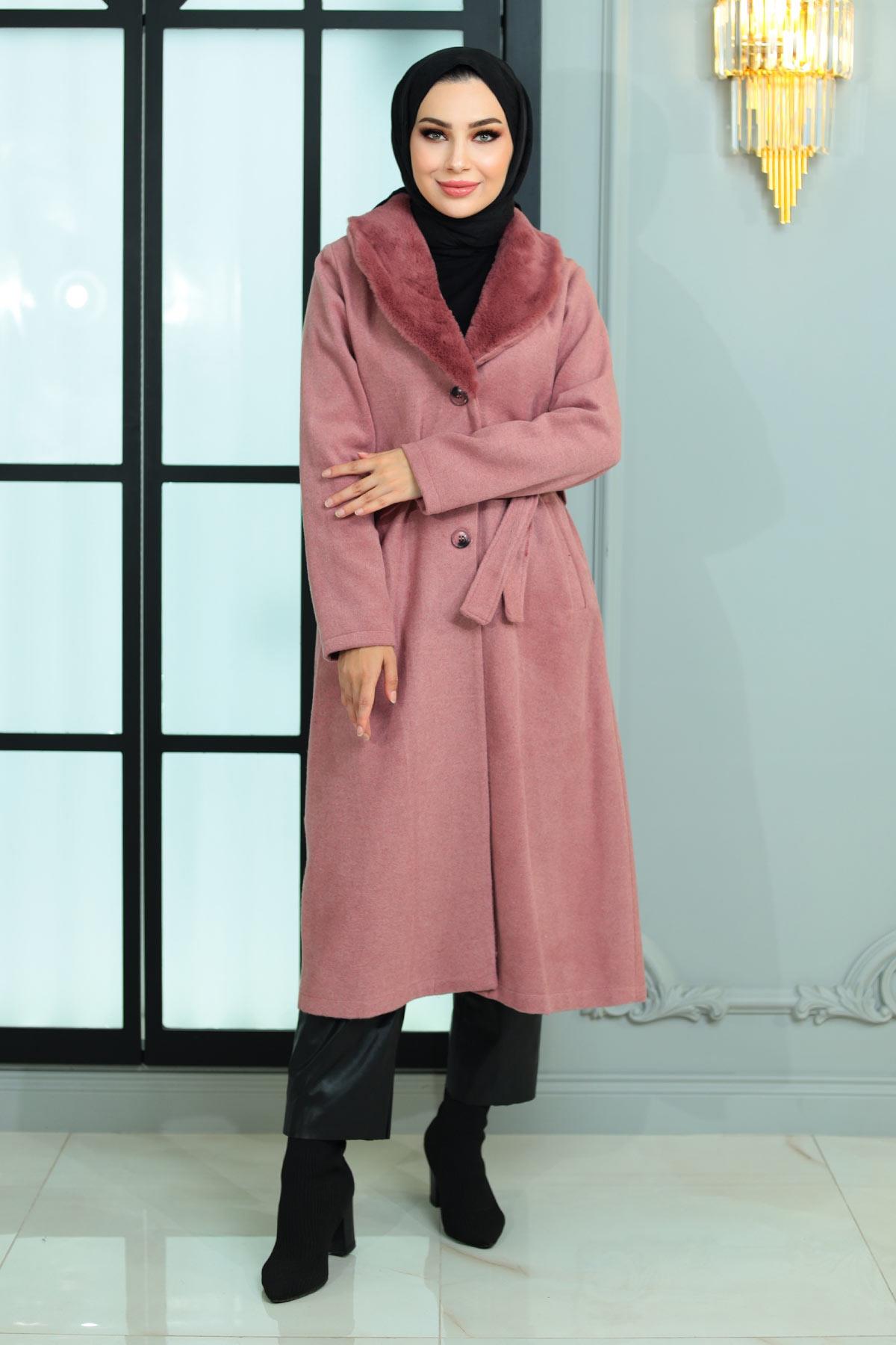 Faux-Fur-Kragen Cashmere Mantel 19174