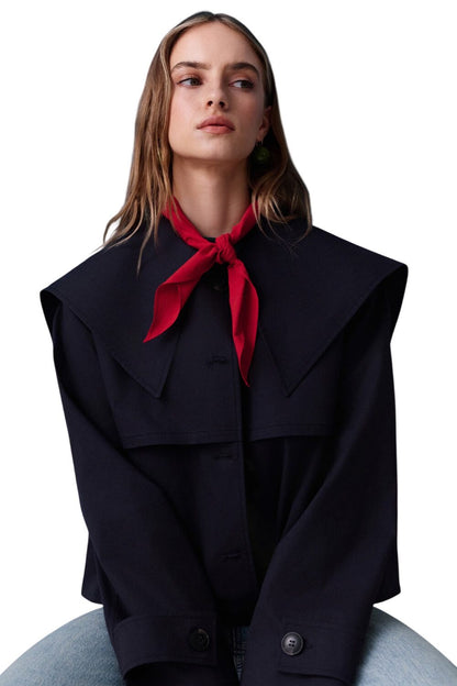 Gabardine-Jacke mit breitem Kragen, braun