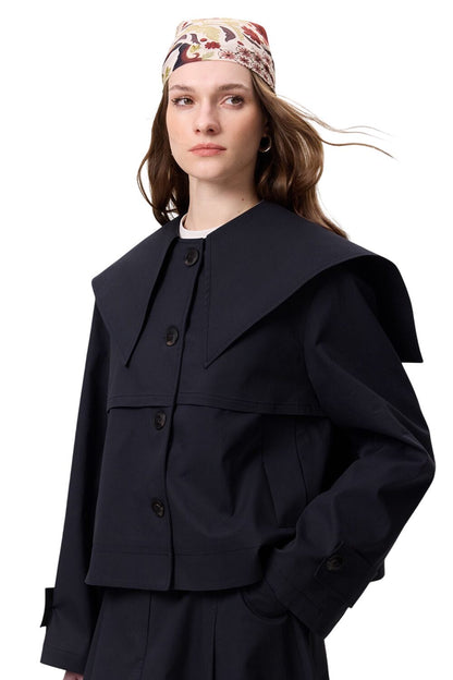 Gabardine-Jacke mit breitem Kragen, braun
