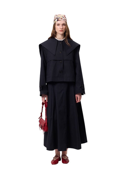 Gabardine-Jacke mit breitem Kragen, braun
