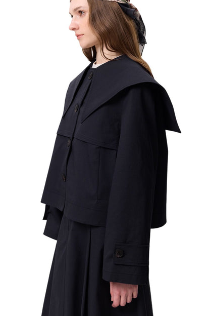 Gabardine-Jacke mit breitem Kragen, braun