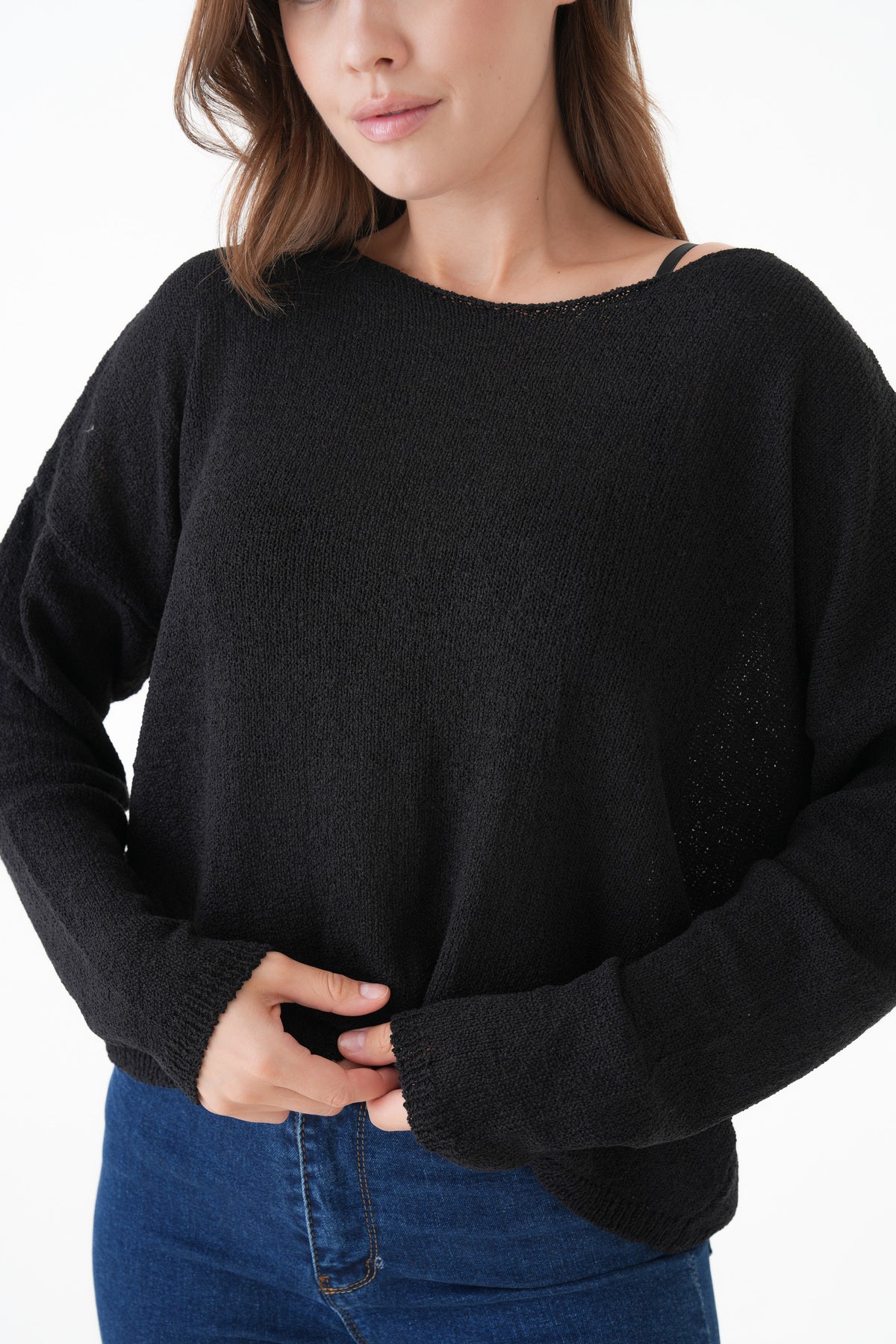 Oversize-Pullover mit breitem Kragen
